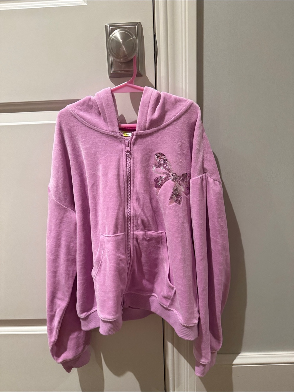 Nordstrom Pink Sequin Bow Hooded Zip-Up